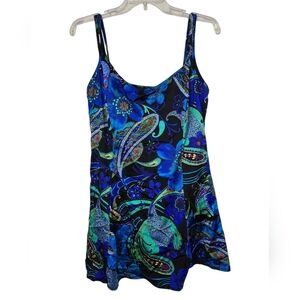 Croft & Barrow Blue Green Paisley One Piece Swimsuit 16